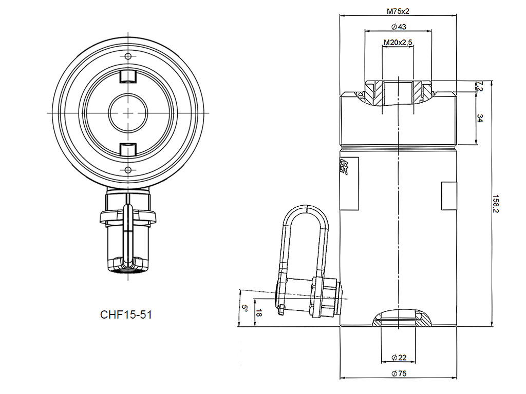 Rehobot CH-CHF Single Acting Spring ReturnHollow Piston Hydraulic Jack Steel 