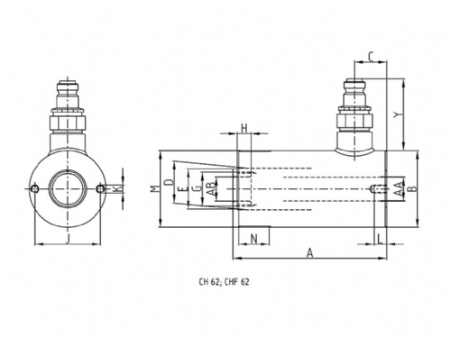 Rehobot/NIKE CH-CHF Single Acting Spring/Load Return Hollow Piston Hydraulic Cylinder Steel 