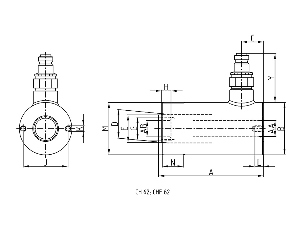 Rehobot/NIKE CH-CHF Single Acting Spring/Load Return Hollow Piston Hydraulic Cylinder Steel 