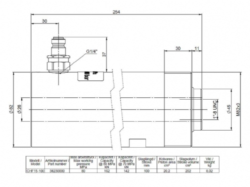 Rehobot/NIKE CH-CHF Single Acting Spring/Load Return Hollow Piston Hydraulic Cylinder Steel 