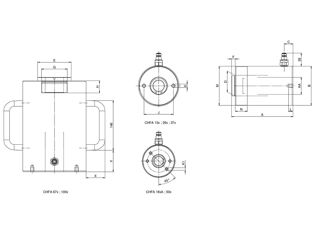 Rehobot CHFA1006 Single Acting Hollow Hydraulic Cylinder