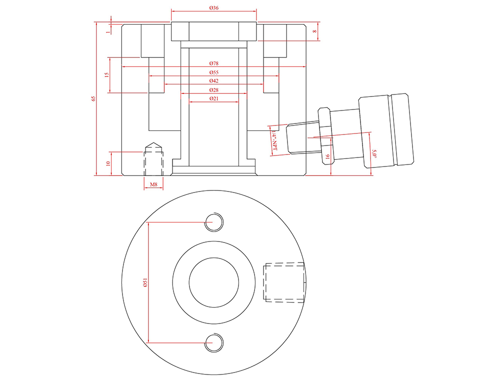 HKZ010015 Hollow Piston Hydraulic Cylinder Technical Drawing
